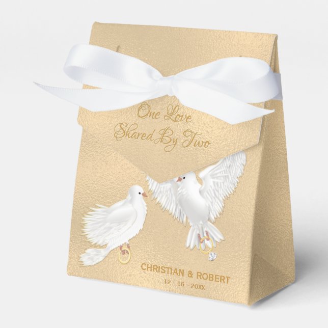 Doves Faux Gold Foil Wedding Favor Boxes (Front Side)