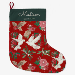 Doves floral Christmas Large Christmas Stocking