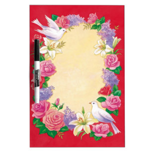Doves floral red design dry erase board