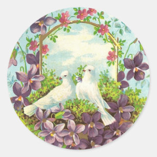 Doves & Flowers Classic Round Sticker