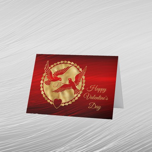 Doves Gold Red Heart Valentine Holiday Card