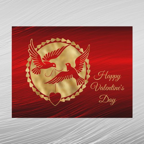Doves Gold Red Heart Valentine Holiday Postcard
