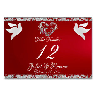 Doves, Heart & Glitter - Crimson Table Number