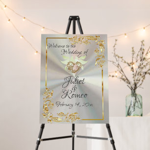 Doves, Heart, & Gold Leaves on White Pearl Foam Board