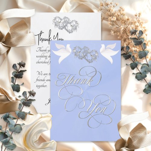 Doves & Hearts - Blue Pearl/Silver Thank You Card
