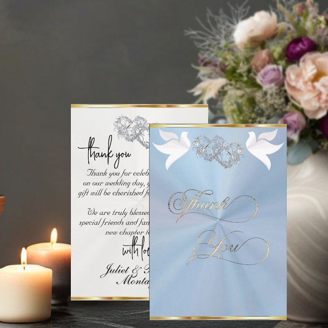 Doves & Hearts - Blue/Silver Thank You Card (Creator Uploaded)