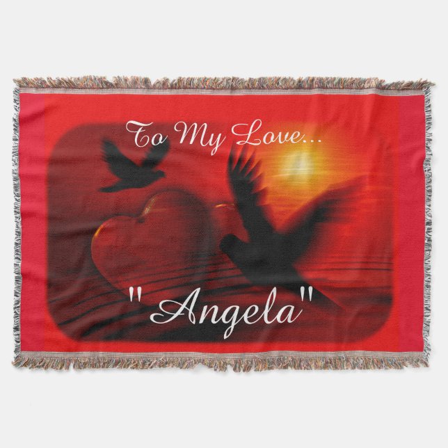 Doves & Hearts Love design Throw Blanket (Front)