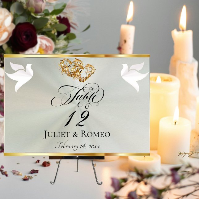 Doves & Hearts - Pastel Sage/Gold Table Number (Creator Uploaded)