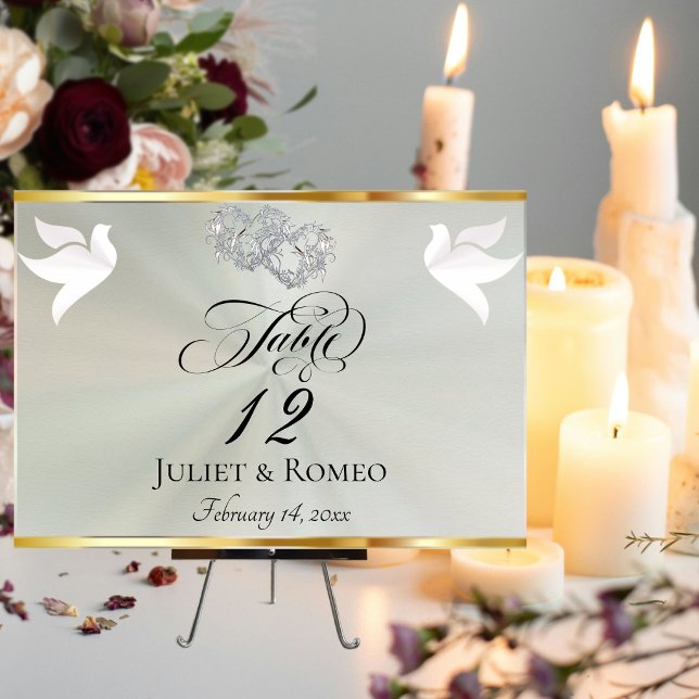 Doves & Hearts - Pastel Sage/Silver Table Number (Creator Uploaded)