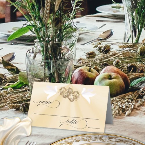 Doves & Hearts - Peach Pearl/Gold Place Card