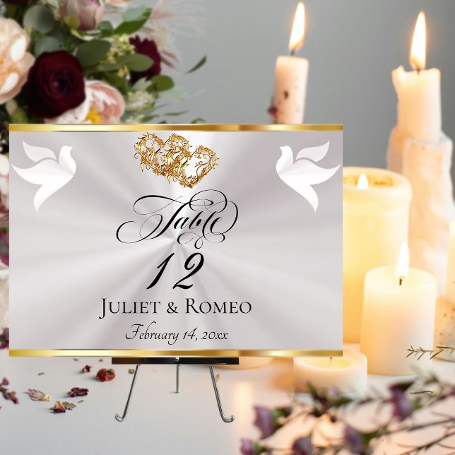 Doves & Hearts - Pearl White/Gold Table Number (Creator Uploaded)