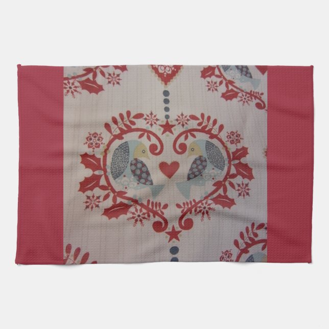 Doves & Hearts -- Pennsylvania Dutch Kitchen Towel (Horizontal)