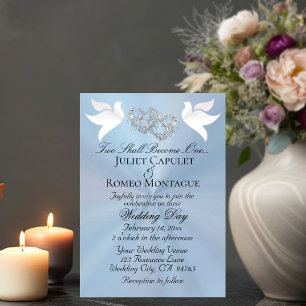 Doves, Hearts, QR Code - Pastel Blue/Silver Invitation
