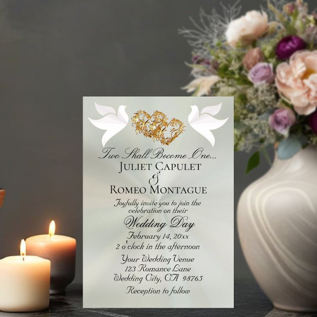 Doves, Hearts, QR Code - Pastel Sage/Gold Invitation (Creator Uploaded)