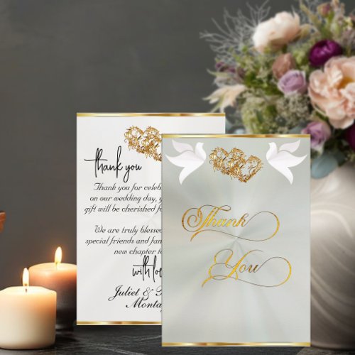 Doves & Hearts - Sage/Gold Thank You Card