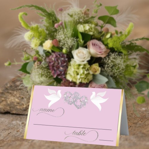 Doves & Hearts - Silver/Pink Place Card