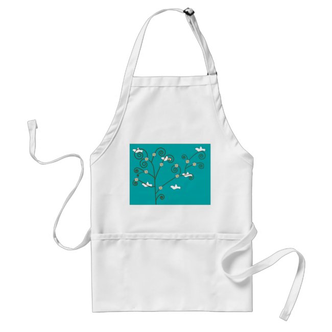 Doves in a Tree Flowers Turquoise Apron