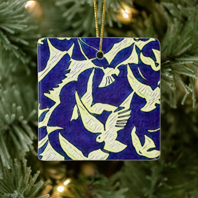 Doves in Flight Ceramic Ornament (Tree)