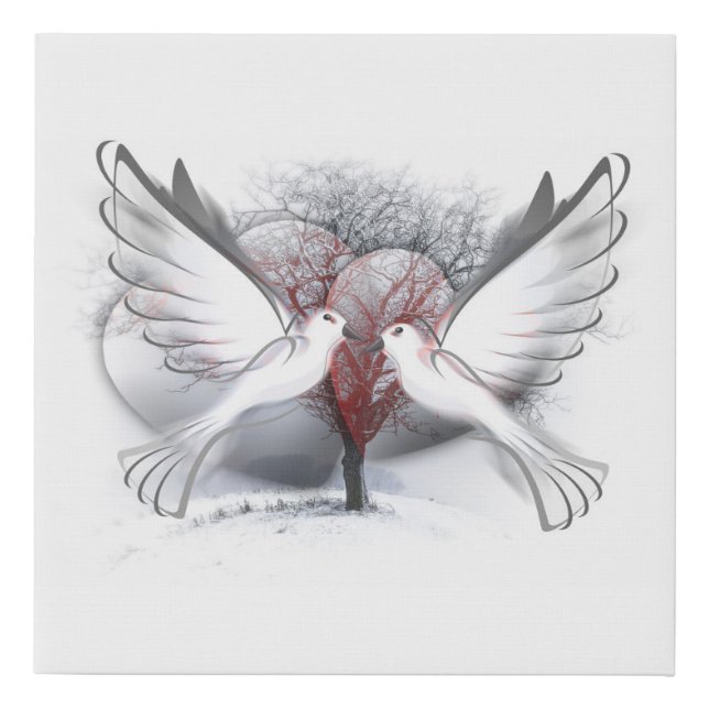 Doves In Love Faux Canvas Print (Front)