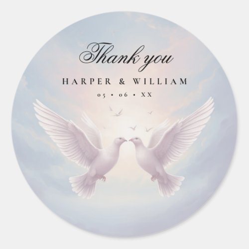 Doves in love wedding thank you classic round sticker