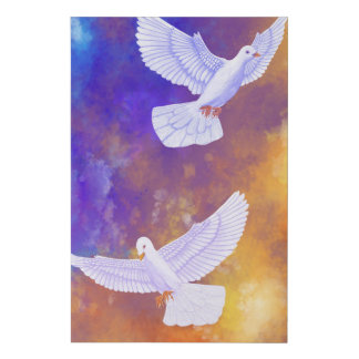 Doves in Twilight | Vibrant Colorful Faux Canvas Print