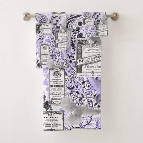 Doves Lilac Perfume Labels Bath Towel Set