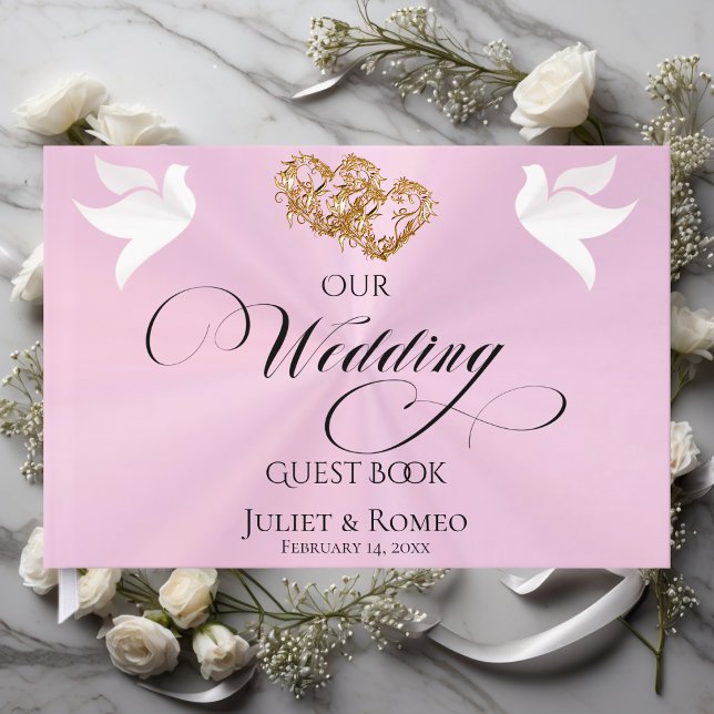 Doves & Linked Hearts - Pastel Pink/Gold Guest Book (Creator Uploaded)