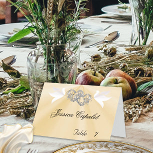 Doves & Linked Hearts Silver/Peach Place Card