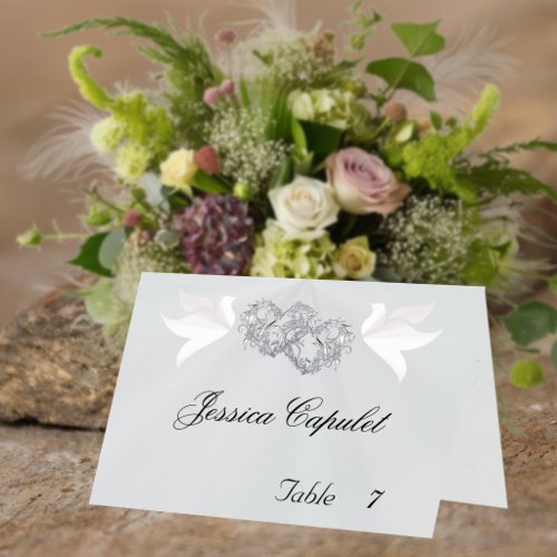 Doves & Linked Hearts Silver/White Place Card