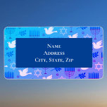 Doves, Menorah and Stars Label<br><div class="desc">.Celebrate eight days and eight nights of the Festival of Lights with Hanukkah cards and gifts. The festival of lights is here. Light the menorah, play with the dreidel and feast on latkes and sufganiyots. Celebrate the spirit of Hanukkah with friends, family and loved ones by wishing them Happy Hanukkah....</div>