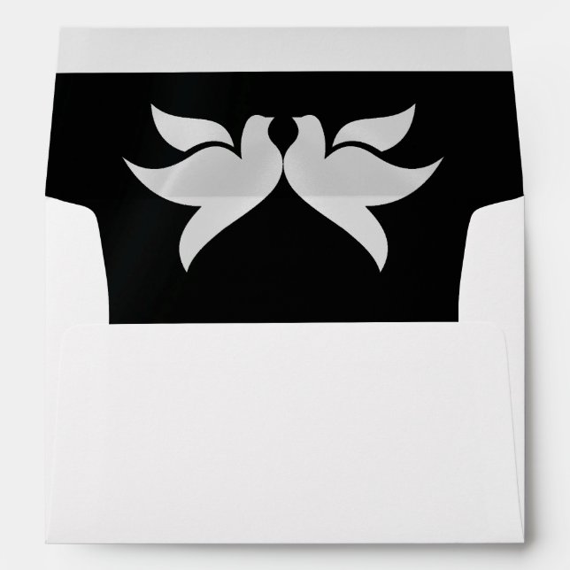 Doves & Monogram - Black/Silver Wedding Envelope (Back (Bottom))