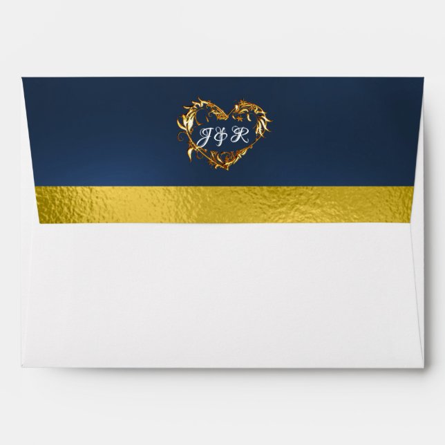 Doves & Monogram - Blue/Gold Wedding Envelope (Back (Top Flap))