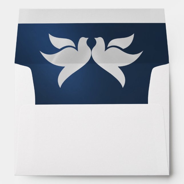 Doves & Monogram - Blue/Silver Wedding Envelope (Back (Bottom))