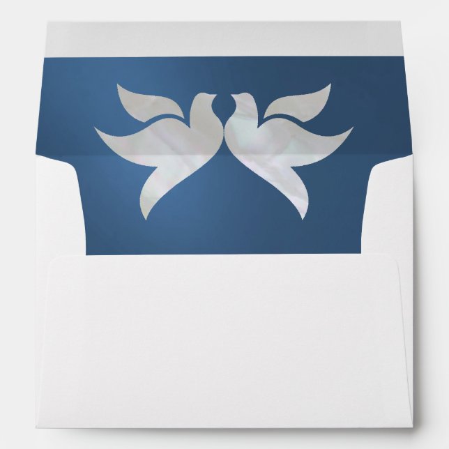 Doves & Monogram - Blue Wedding Envelope (Back (Bottom))