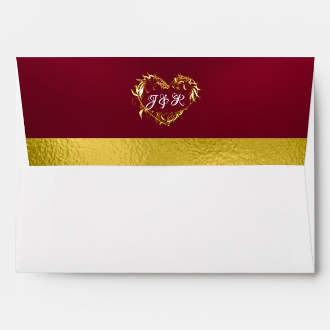 Doves & Monogram - Burgundy/Gold Wedding Envelope (Back (Top Flap))