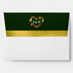 Doves & Monogram - Emerald/Gold Wedding Envelope