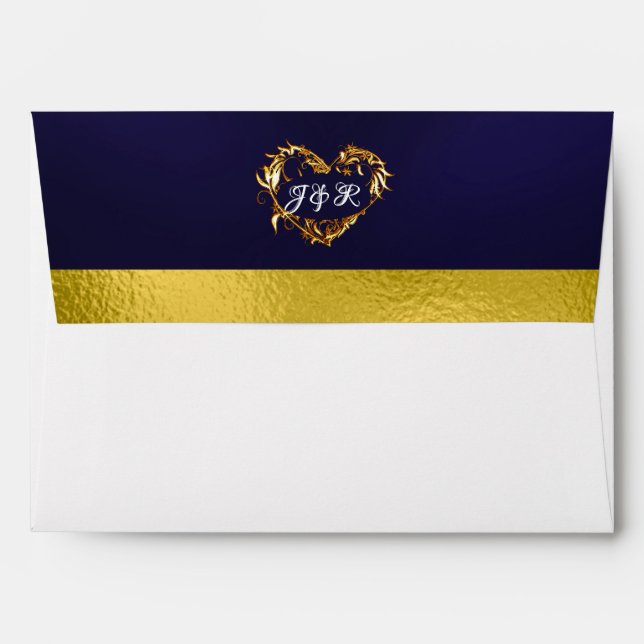 Doves & Monogram - Navy Blue/Gold Wedding Envelope (Back (Top Flap))