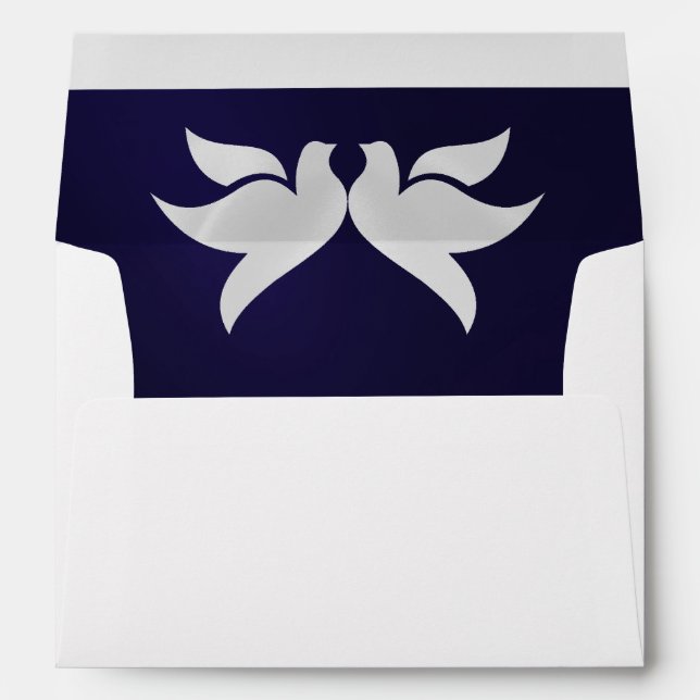 Doves & Monogram - Navy Blue/Silver Wedding Envelope (Back (Bottom))