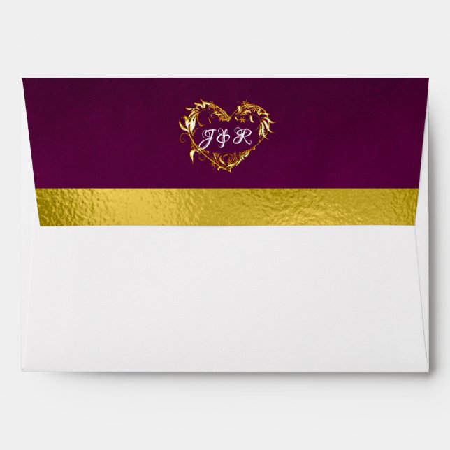 Doves & Monogram - Purple/Gold Wedding Envelope (Back (Top Flap))