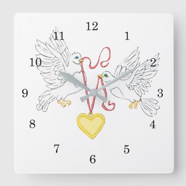 Doves Of Love Square Wall Clock (Front)
