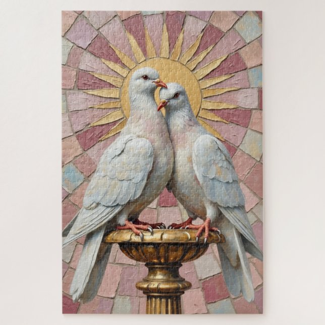 Doves of Purity Renaissance Preening Jigsaw Puzzle (Vertical)