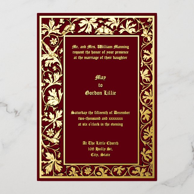 Doves On Floral Vine Foliage Border Foil Invitation (Front)