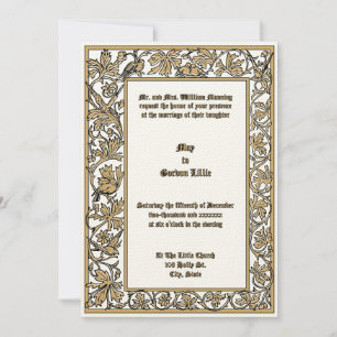 Doves On Floral Vine Foliage Border Invitation