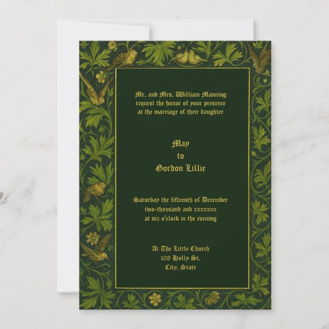 Doves On Flowering Vine Wedding Invitation (Front)