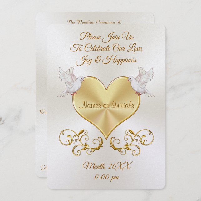 Doves over Heart Wedding Invitations Personalized (Front/Back)