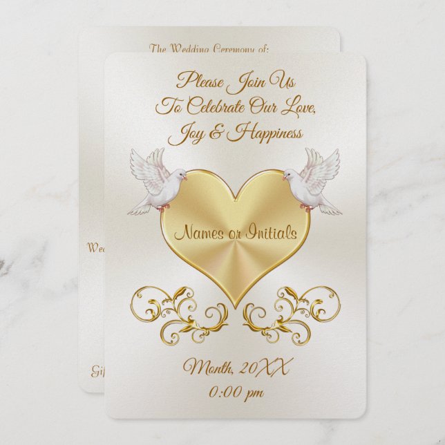 Doves over Heart Wedding Invitations Personalized (Front/Back)
