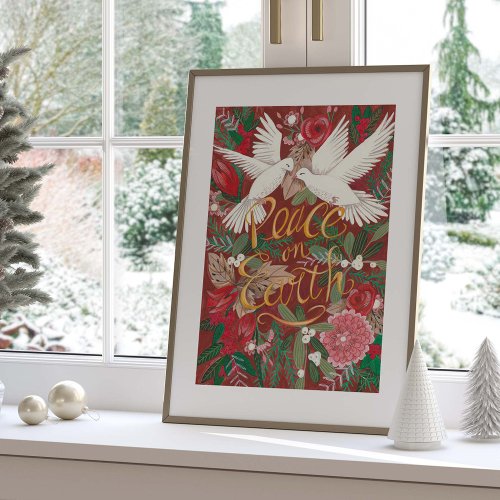 Doves Peace on Earth Christmas Holiday Poster