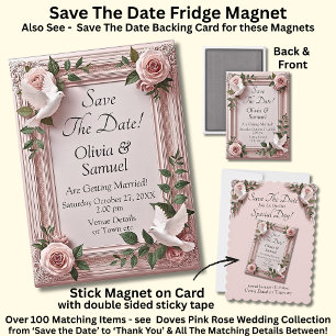 Doves & Pink Roses 3D Effect, Save The Date Magnet