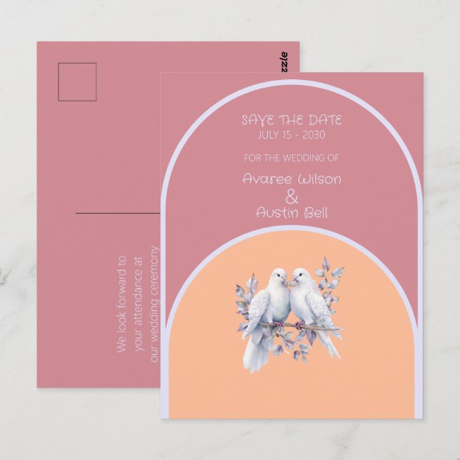 Doves Rings Peach Fuzz Dusty Pink Lavender Arched Postcard (Front/Back)