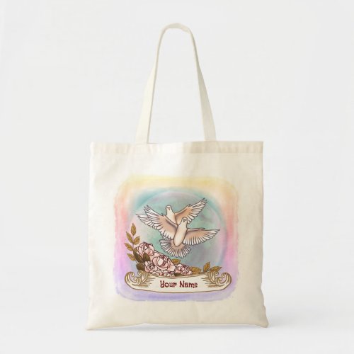 Doves Roses custom name tote bag